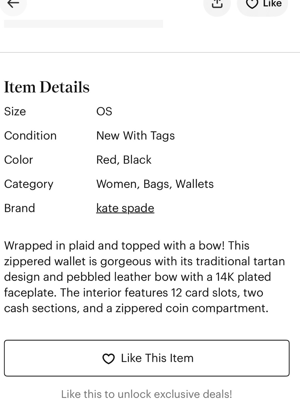 Kate Spade Julia Street red Plaid Nisha Wallet with storybook lining & leather - Picture 11 of 13